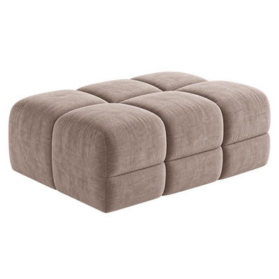 Furnishings For Less UK Jenson Beige Large Plush Velvet Footstool Ottoman Cross Stitching
