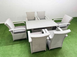 Fimous Rattan Garden Furniture Set With Rectangular Dining Table And Dining Chairs 6 Seater Light Grey Mixed - thumbnail 2