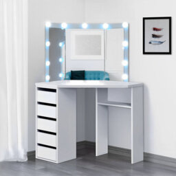 Kosy Koala White Corner Dressing Table With 3 Mirrors Stool Led Bulbs 5 Drawers Makeup Vanity Table Bedroom Furniture - thumbnail 8