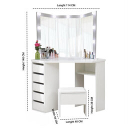Kosy Koala White Corner Dressing Table With 3 Mirrors Stool Led Bulbs 5 Drawers Makeup Vanity Table Bedroom Furniture - thumbnail 9
