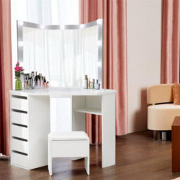 Kosy Koala White Corner Dressing Table With 3 Mirrors Stool Led Bulbs 5 Drawers Makeup Vanity Table Bedroom Furniture - thumbnail 4