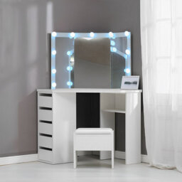 Kosy Koala White Corner Dressing Table With 3 Mirrors Stool Led Bulbs 5 Drawers Makeup Vanity Table Bedroom Furniture - thumbnail 3