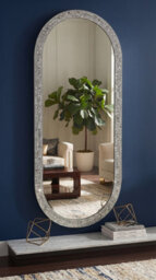Biznest Silver Full-Length Oval Wall Mounted Mirror Glass Large Display Glitter Disco Home Decor Plastic Frame Gift Idea 120Cm H - thumbnail 1