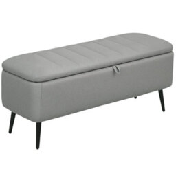 Homcom Storage Ottoman Bench, Linen-Feel Footstool With Steel Legs, Grey - thumbnail 2