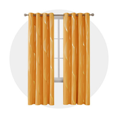 Deconovo Super Soft Silver Wave Line Foil Printed Thermal Insulated Eyelet Blackout Curtains W66 X L54 Inch, Orange Flame, 1 Pair - image 1