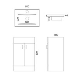 FNX Bathrooms White 500mm Bathroom Floor Standing Vanity Unit & Mid-Edge Basin Storage Cabinet Two Door Soft Close Black Tap Handle Set - thumbnail 4