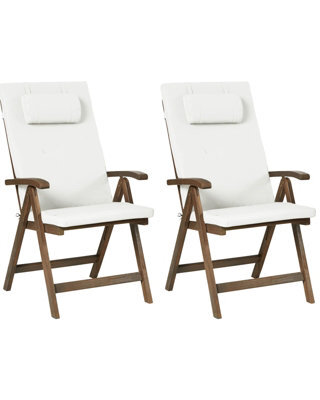 Wyld And Coco 2-Piece Foldable Acacia Garden Chairs With Off-White Cushions, Adjustable Backrests - image 1
