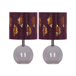 First Choice Lighting Set Of 2 Buck - Clear Glass Globe Table Lamps With Burgundy Shade