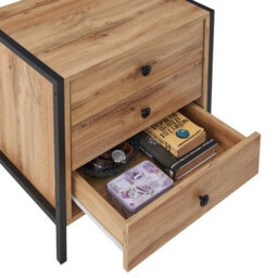 Timber Art Design Zahra Bedside Table Cabinet Bedroom Furniture Nightstand 3 Drawer Wotan Oak - thumbnail 4