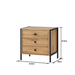 Timber Art Design Zahra Bedside Table Cabinet Bedroom Furniture Nightstand 3 Drawer Wotan Oak - thumbnail 7