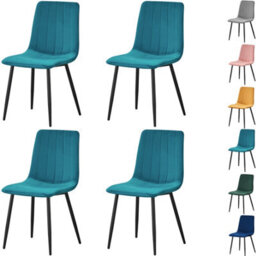 Mof Dining Chairs Set Of 4 Velvet Dining Chair With Padded Seat And Backrest, Sturdy Metal Legs Teal Stripe - thumbnail 1