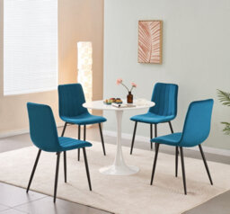 Mof Dining Chairs Set Of 4 Velvet Dining Chair With Padded Seat And Backrest, Sturdy Metal Legs Teal Stripe - thumbnail 2