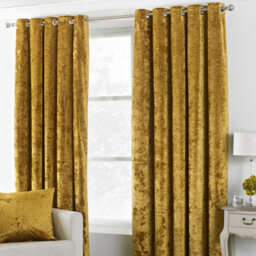 Paoletti Verona Crushed Velvet Room Darkening Eyelet Curtain Pair Ochre (W)229Cm X (D)137Cm