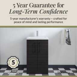 Balterley Bramshall Compact Bathroom Cloakroom Vanity Basin Unit With Polymarble Basin, Black Handles, 500mm, Woodgrain Black - thumbnail 6