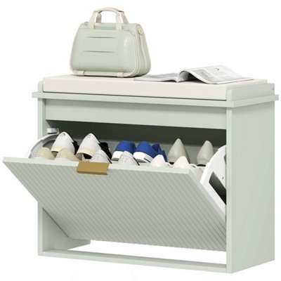 Shoe Storage Bench With Cushion And Flip-Drawer 62X26X47.5Cm Green - image 1