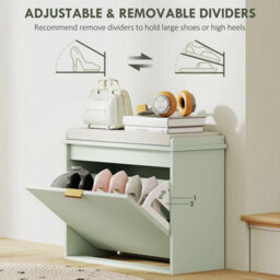 Shoe Storage Bench With Cushion And Flip-Drawer 62X26X47.5Cm Green - thumbnail 4