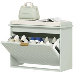 Shoe Storage Bench With Cushion And Flip-Drawer 62X26X47.5Cm Green - thumbnail 1