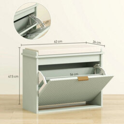 Shoe Storage Bench With Cushion And Flip-Drawer 62X26X47.5Cm Green - thumbnail 3