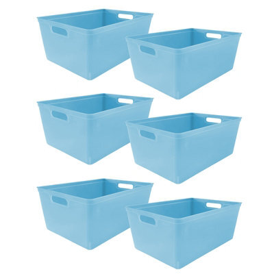 Simpa 6Pc 4L Pastel Blue Plastic Storage Basket Studio Organiser Trays With Handles - image 1