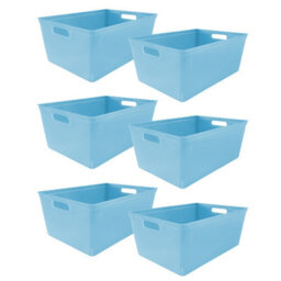 Simpa 6Pc 4L Pastel Blue Plastic Storage Basket Studio Organiser Trays With Handles - thumbnail 1