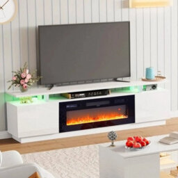 Tv Stand Cabinet High Gloss Electric Fireplace Unit - thumbnail 6