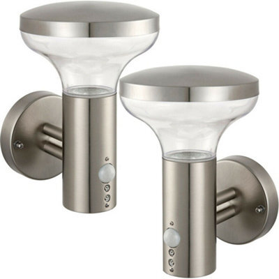 2 Pack Ip44 Outdoor Led Lamp Stainless Steel Wall Pir Light Porch Cool White - image 1
