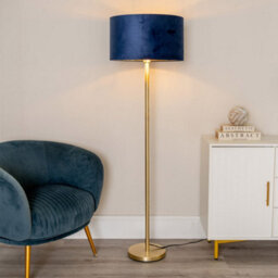 Valuelights Charles Gold Floor Lamp With Navy Velvet & Metallic Shade