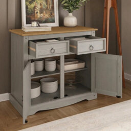 Dresser 2 Door Sideboard Grey Solid Pine Wood Painted Wooden Display - thumbnail 5
