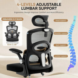 Black Ergonomic Office Chair Adjustable Lumbar Support High Back Mesh Desk Chair - thumbnail 3