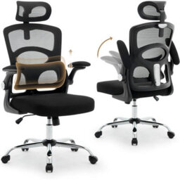 Black Ergonomic Office Chair Adjustable Lumbar Support High Back Mesh Desk Chair - thumbnail 1