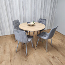 Kosy Koala Dining Table And 4 Chairs Round Wood Effect 4 Grey Velvet Chairs Dining Set - thumbnail 1