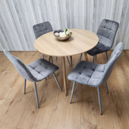 Kosy Koala Dining Table And 4 Chairs Round Wood Effect 4 Grey Velvet Chairs Dining Set - thumbnail 3