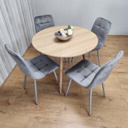 Kosy Koala Dining Table And 4 Chairs Round Wood Effect 4 Grey Velvet Chairs Dining Set - thumbnail 7