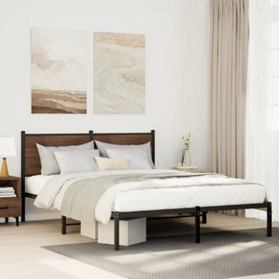 Berkfield Metal Bed Frame Without Mattress Brown Oak 137X190 Cm - image 1