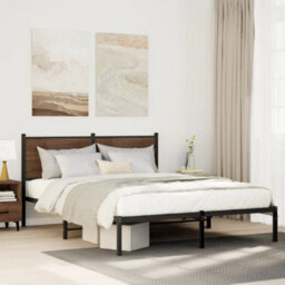 Berkfield Metal Bed Frame Without Mattress Brown Oak 137X190 Cm - thumbnail 1
