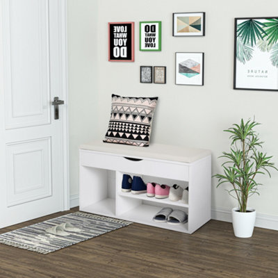 Homcom Wooden Shoes Cabinet Bench Hidden Storage Padded Seat Organiser White - image 1