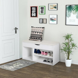 Homcom Wooden Shoes Cabinet Bench Hidden Storage Padded Seat Organiser White - thumbnail 1