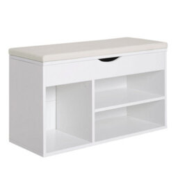 Homcom Wooden Shoes Cabinet Bench Hidden Storage Padded Seat Organiser White - thumbnail 2