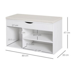 Homcom Wooden Shoes Cabinet Bench Hidden Storage Padded Seat Organiser White - thumbnail 3