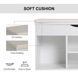 Homcom Wooden Shoes Cabinet Bench Hidden Storage Padded Seat Organiser White - thumbnail 6