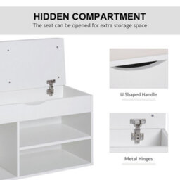 Homcom Wooden Shoes Cabinet Bench Hidden Storage Padded Seat Organiser White - thumbnail 4