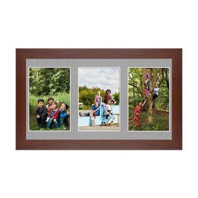AK Frames 40X20Cm Rose Wood Modern Multi Photo Frame With Silver Mount - Holds 3 Apertures (3X) 6X4 Photos - image 1