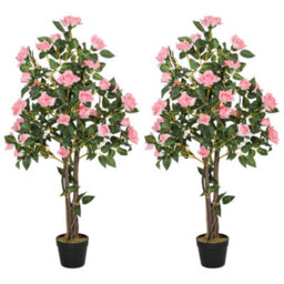 Homcom Set Of 2 Decorative Artificial Plants Rose Trees In Pot, Pink - thumbnail 2