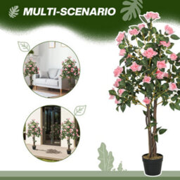 Homcom Set Of 2 Decorative Artificial Plants Rose Trees In Pot, Pink - thumbnail 5