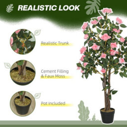 Homcom Set Of 2 Decorative Artificial Plants Rose Trees In Pot, Pink - thumbnail 4