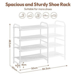 White Expandable 4-Tier Iron Mesh Wire Shoe Rack Ventilated Entryway Organizer - thumbnail 2