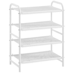 White Expandable 4-Tier Iron Mesh Wire Shoe Rack Ventilated Entryway Organizer - thumbnail 1