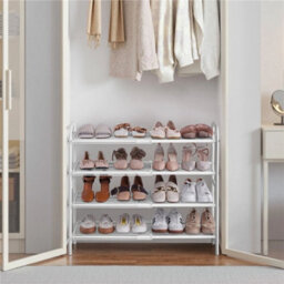 White Expandable 4-Tier Iron Mesh Wire Shoe Rack Ventilated Entryway Organizer - thumbnail 6
