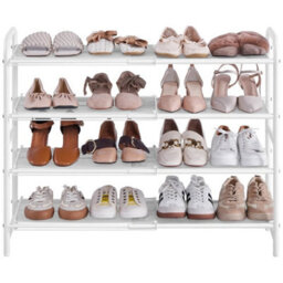 White Expandable 4-Tier Iron Mesh Wire Shoe Rack Ventilated Entryway Organizer - thumbnail 5