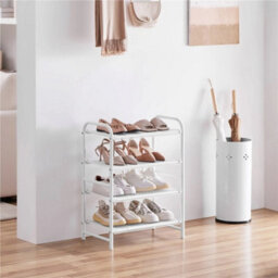 White Expandable 4-Tier Iron Mesh Wire Shoe Rack Ventilated Entryway Organizer - thumbnail 4